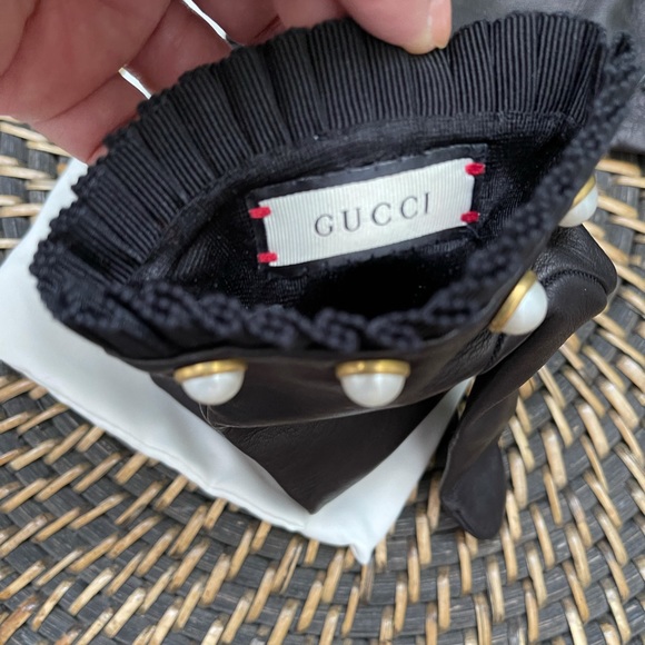 Gucci black leather gloves with pearls size 7.5 new - Picture 11 of 12